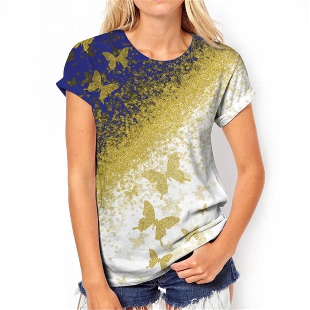 Wszechstronny Zabawny Wielokolorowy Nadruk 3D Damski T-shirt Krótki Rękaw Lato Casual Seksowny Dekolt w Serek Personalizowany Damski Damski Top Odzież