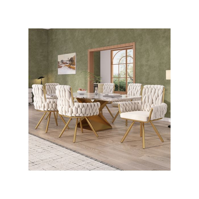 Chaises de salle à manger - MUVOE - Lot de 4 - Velours beige - Pivotantes 360° - Accoudoirs
