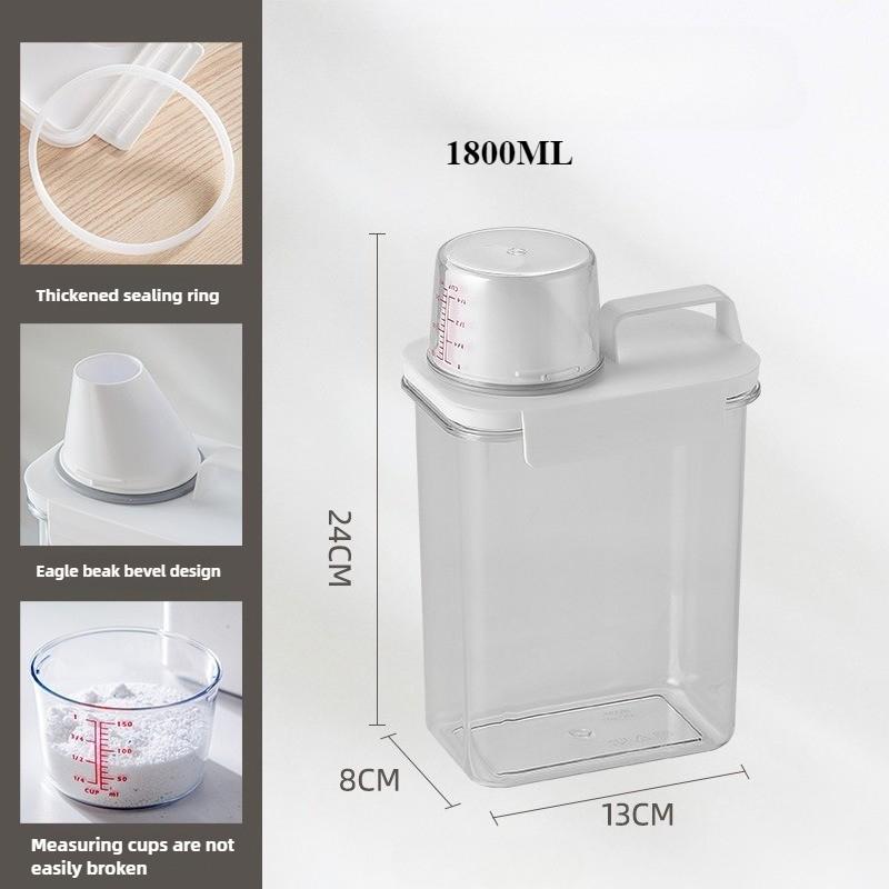 Transparente Aufbewahrungsbox für Waschpulver, Waschmittel, Alltagsgegenstände und Haushaltsvorratsglas mit Messbecher