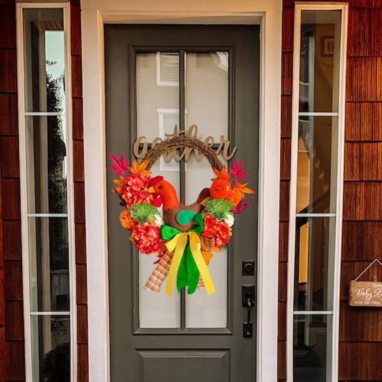 Thanksgiving Turkey Wreath for Front Door Autumn Artificial Wreath with Maple Leaves Pumpkin And Hydrangeas for Home Porch Thanksgiving Harvest Decor