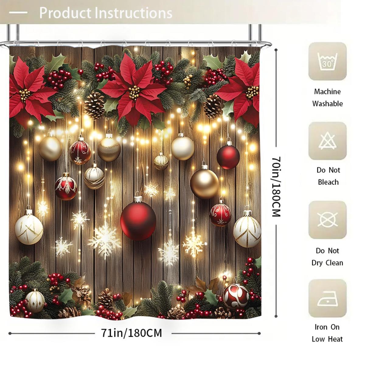 

1/4pcs Bathroom Shower Curtain Set Christmas Bathroom Curtain With 12 Hooks Non Slip Rugs Toilet Cover Mat Bathroom Partition 1Pcs Shower curtain (180X180cm)