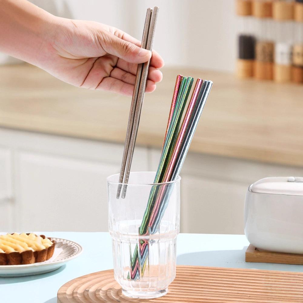 1 Pc 23cm Pure Titanium Chopsticks 5 Colours Available Heat Insulation Luxury Family Tableware For Home Resturant Gathering