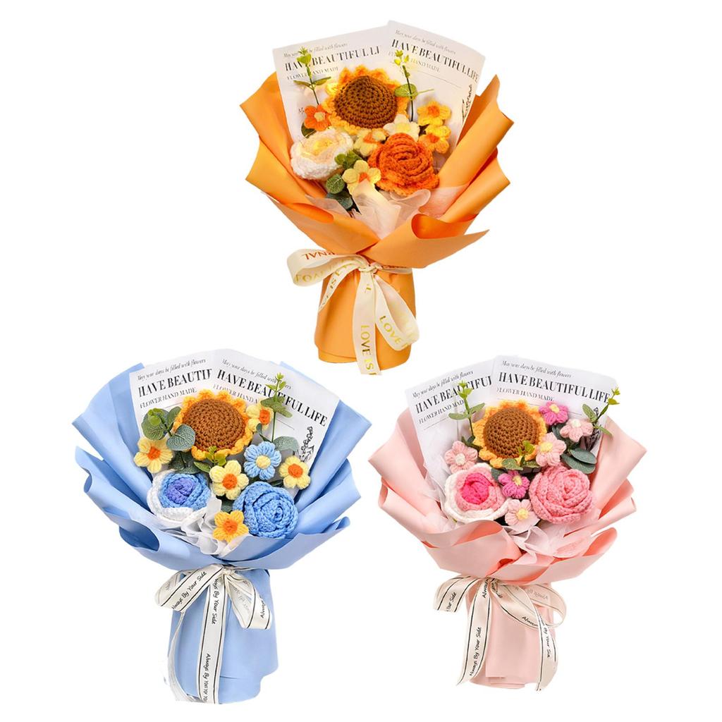 Knitted Flowers Home Decoration Hand Woven Crochet Flower Bouquet for Thanksgiving Day Teacher’ Day Birthday Wedding Grandma