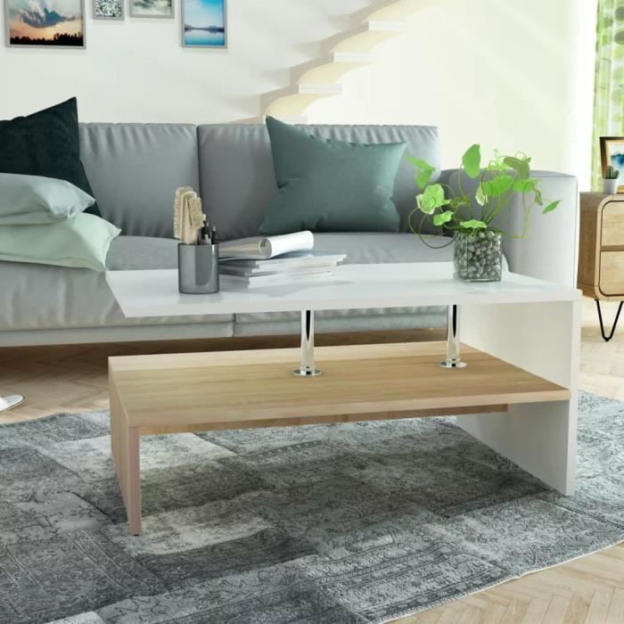 VidaXL Coffee Table Engineered Wood 90x59x42 Cm Oak and White 244856