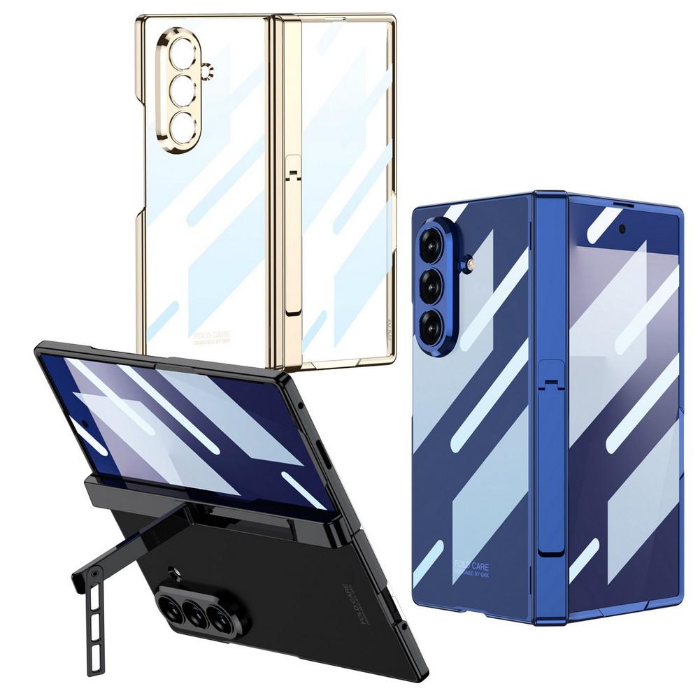 Magnetic Hinge Folding Bracket Plated Frame Transparent Glass Protective Film Case for Samsung Galaxy Z Fold7 Protect Cover