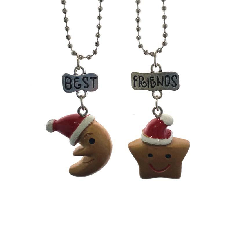 

Childlike Resin Star and Moon Ornament BFF Necklace Set Pendant