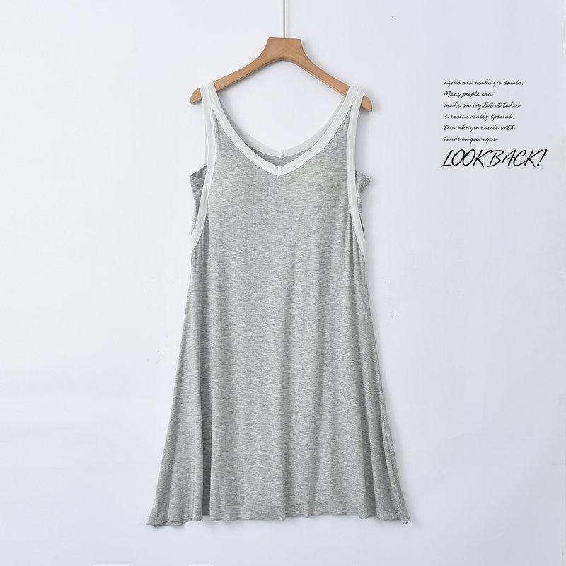 Women's Summer Modal Sleeveless Nightdress with Chest Pad - Breathable, Thin, Contrast Color