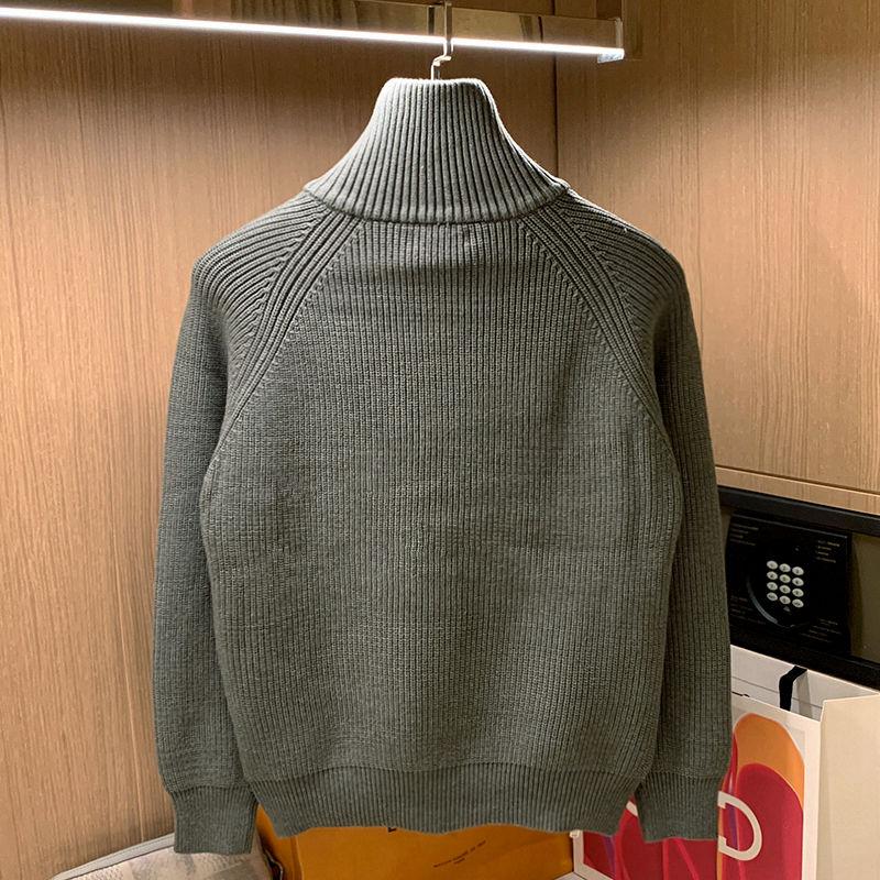 Trendy Brand Solid Color Half Turtleneck Sweater for Men in Winter Personalized Side Zipper Sweater Design Warm Top