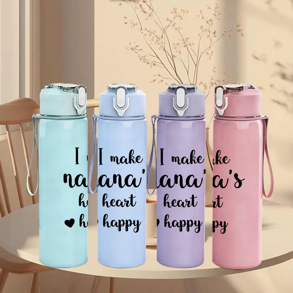 1PC I Make Nana's Heart Happy Love Slogan Print 750ml Color Plastic Sports Water Bottle Leakproof Flip Straw Lid Suitable for Sports Office Home Use