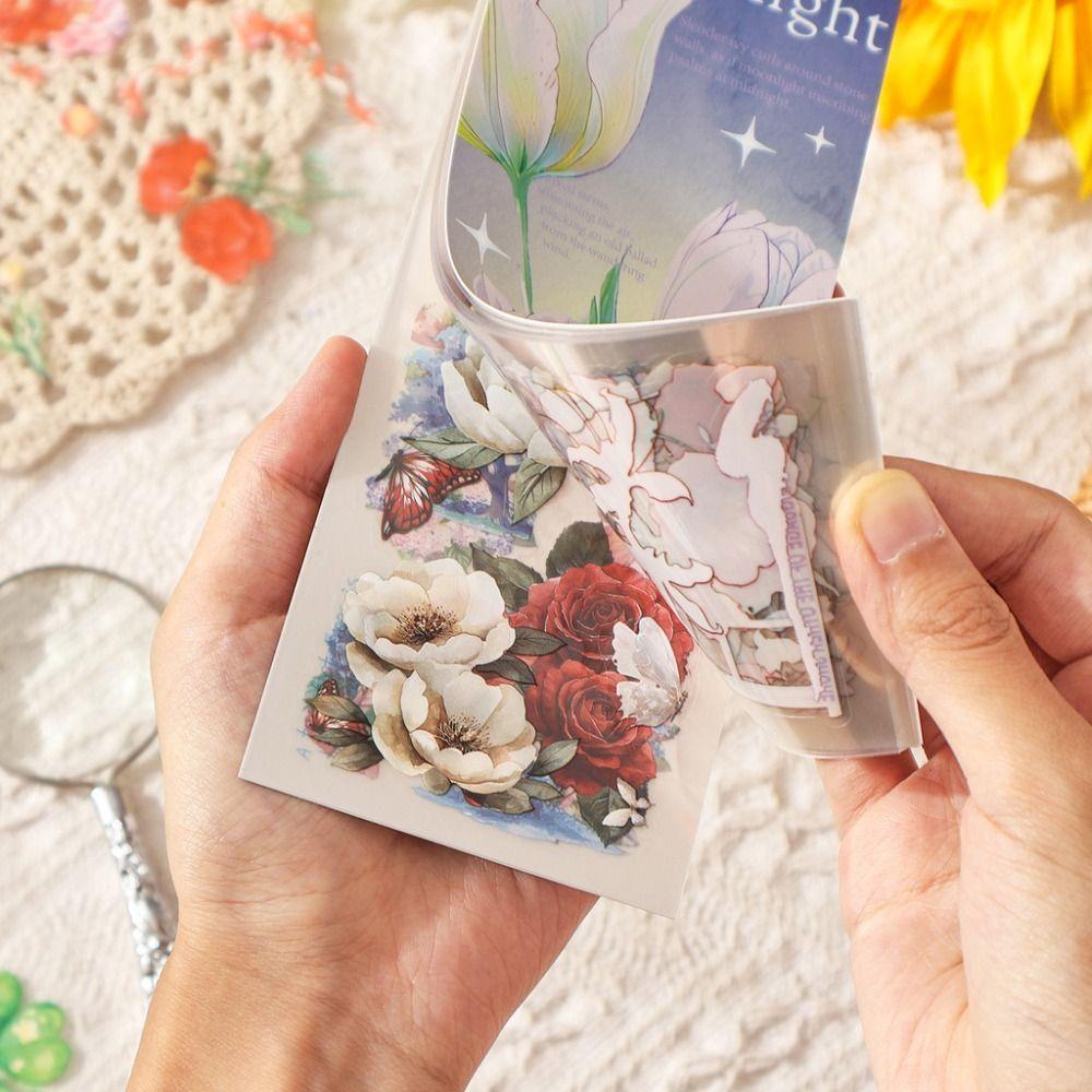 20 Sheets Flowers Scrapbook Stickers Flower Design Transparent Junk Journal Stickers Removable PET Material