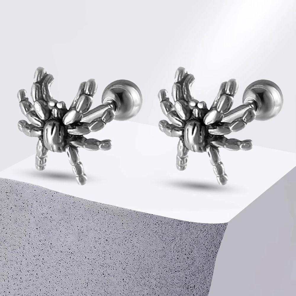 Stainless Steel Punk Rock Earrings Spider Shape Stud Design Gothic Earrings Punk Rock Design Gothic Style Spider Stud Earrings