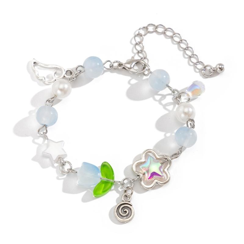 Fashionable Handmade Floral Tassels Bracelet Flower Beaded Handchain Adjustable Length Wristband Jewelry for Women