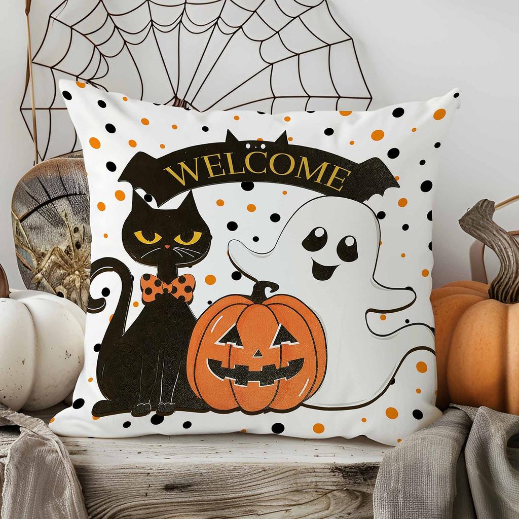 Halloween Decorative Linen Throw Pillow Cover With Single Sided Print (Pillow Insert Not Included)