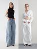 Frühling 24 Neuer Stil: Damen High Waist A-Linie Weite Beine Jeanshose