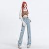 High Street Double-breasted Leather Brand Design Wide Leg Mopping Jeans Women's Spring and Summer New High Waist Straight Jeans