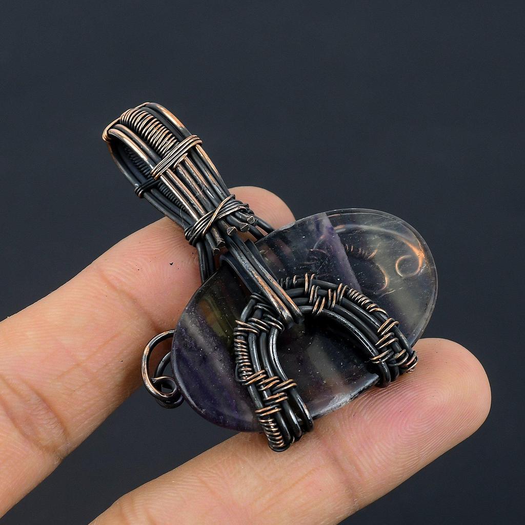 Fluorite 999 Copper Wire Wrapped Pendant, Handmade Gemstone Pendant, Gift For Mom Antique Jewelry