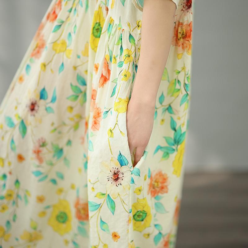 DIMANAF New 2026 Plus Size Spring Long Dress Women Summer Beach Loose Oversize Maxi Floral Print Vintage