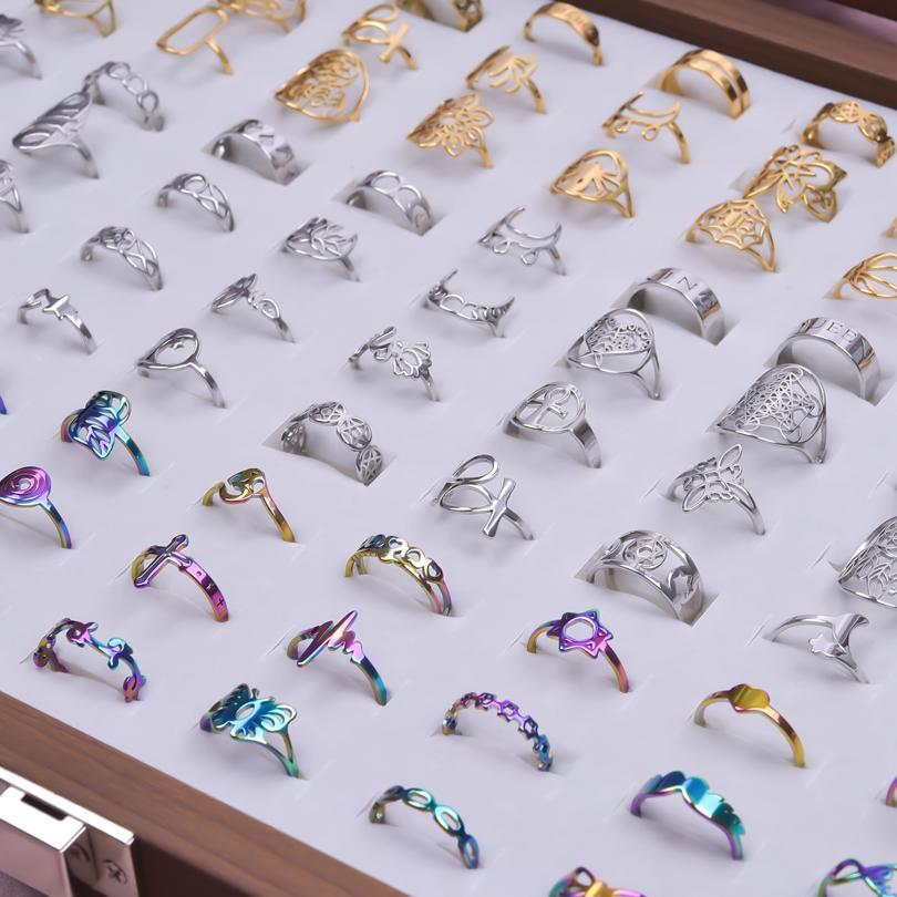 Großhandel Regenbogen/Silber/Gold Farbe 100% Edelstahl Offen Verstellbare Ringe Für Damen Herren Accessoires Vintage Finger Schmuck