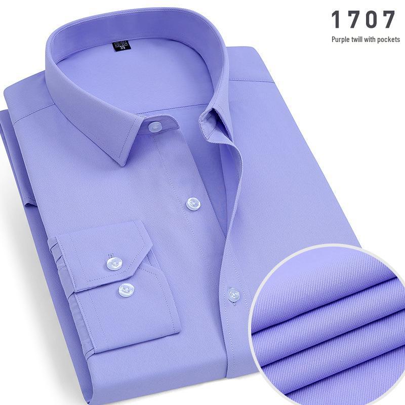 Men's Non-Iron Long-Sleeve Striped Cotton Shirt - Professional and Casual in White