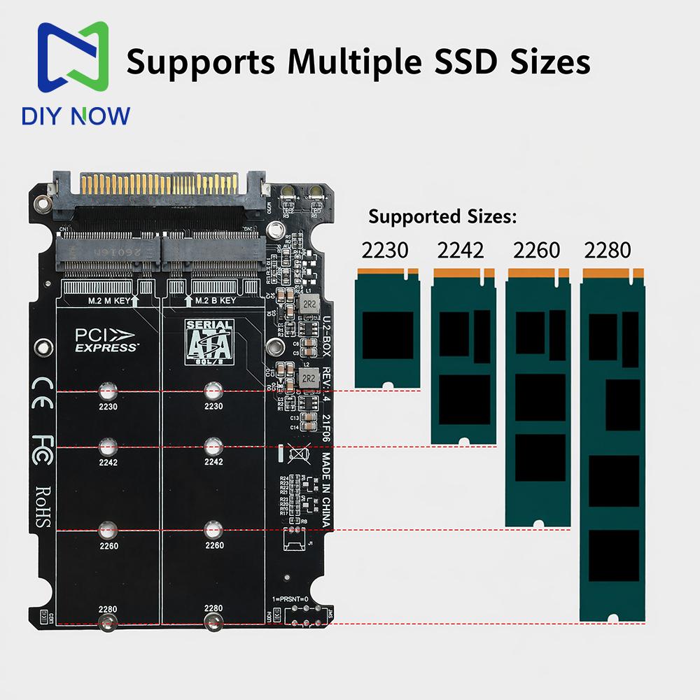 M.2 NVMe To U.2 SFF-8639 Adapter Aluminum Enclosure PCIe 32Gbps SSD Converter for Server NAS Windows Linux Plug and Play