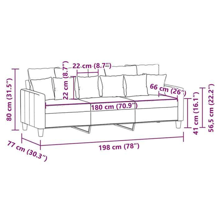VidaXL 3-Seater Sofa, Seat with Armrests and Backrest, Padded Sofa with Pillows, Living Room Furniture, 359281