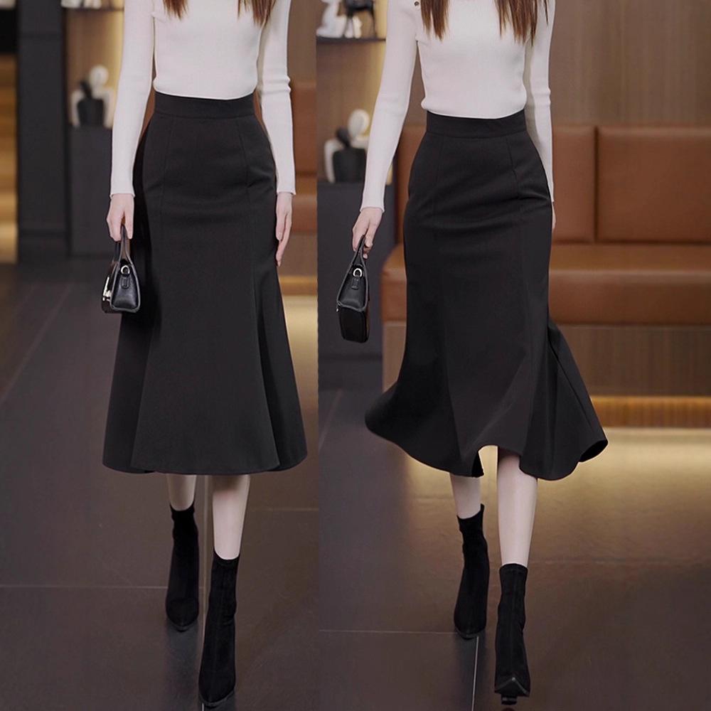 Women's Coffee Wool Mermaid Skirt - Fall/Winter 2025, Irregular Mid-Length, Hip-Hugging Design