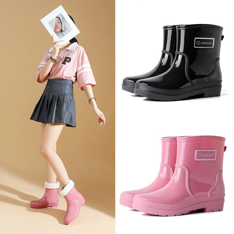 Fashion rain boots waterproof rain shoes warm women non-slip water shoes short tube medium tube women wear-resistant adult