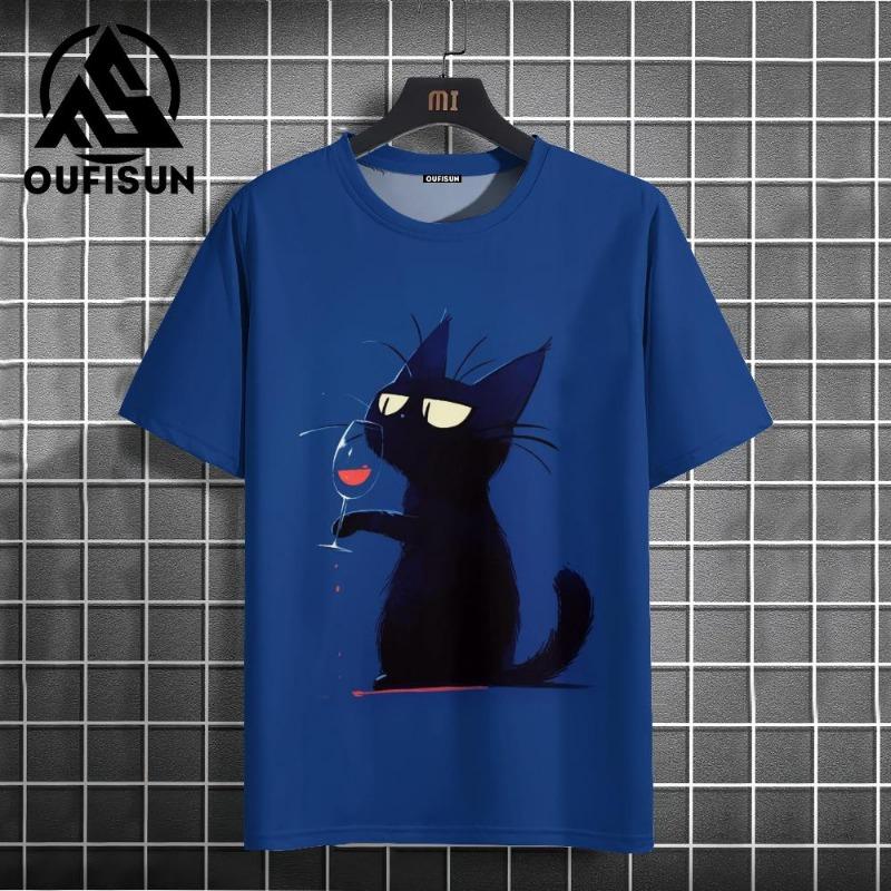 

Летняя мужская футболка с принтом животных и милых кошек, с круглым вырезом, коротким рукавом, уличные трендовые топы, свободная мужская одежда, футболка для мужчин 5XL