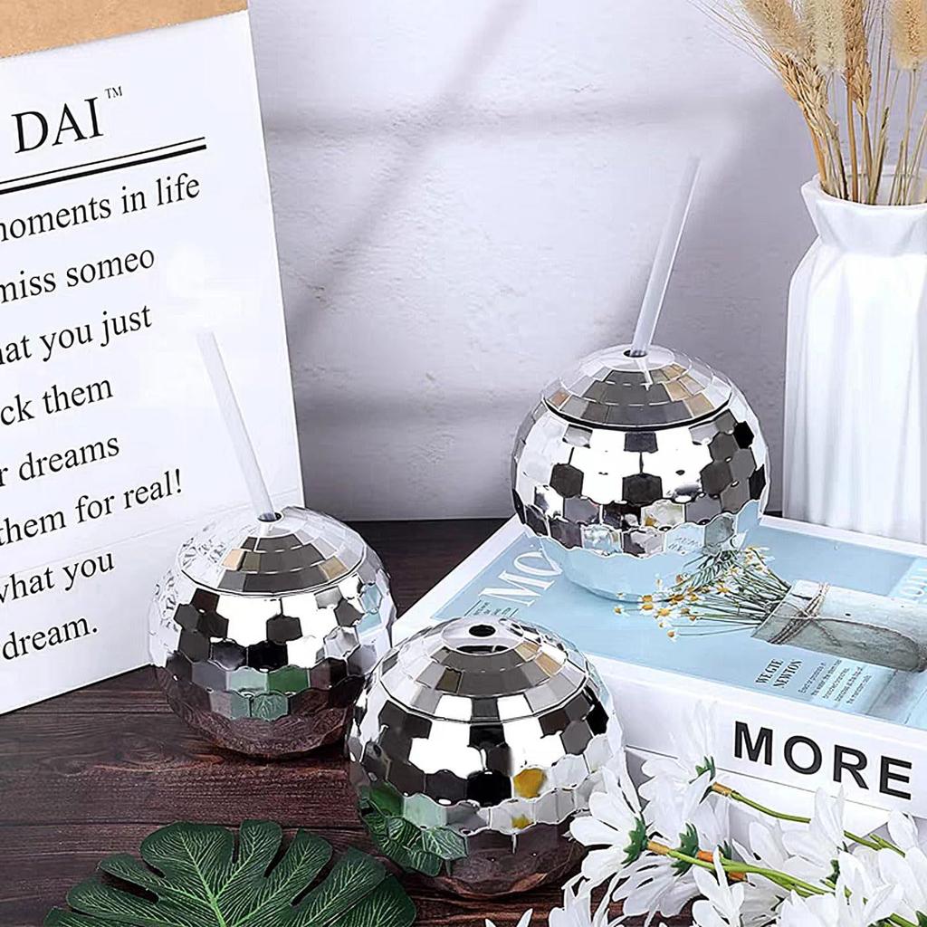 4/6pcs 600ml Disco Ball Cup with Straw Wedding Bridal Shower Bachelorette Party Decor Cocktail Drink Bottle Beach Pool Supplies