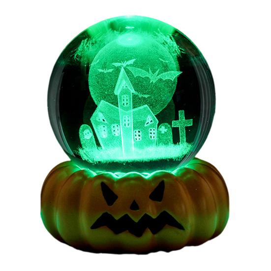 Halloween Crystal Ball Night Light for Kids 3D Pumpkin Crystal Ball LED Night Light with Resin Base Halloween Pumpkin Globes Lamp for Indoor