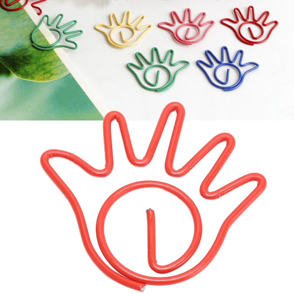 100Pcs Paper Clip Metal Hand Shaped Design Rustproof Paperclip Decoration for School
