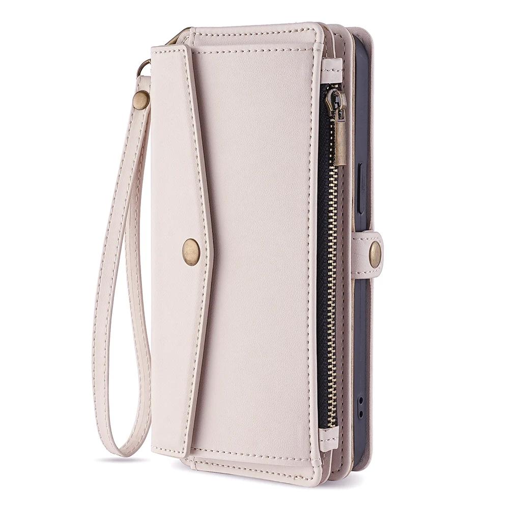 Flip Cover PU Leather Zipper Wallet Phone Case For OnePlus Turbo ACE 6T 6 6V 15 15R 5G Solid Color Multi-Functional Plain Bags