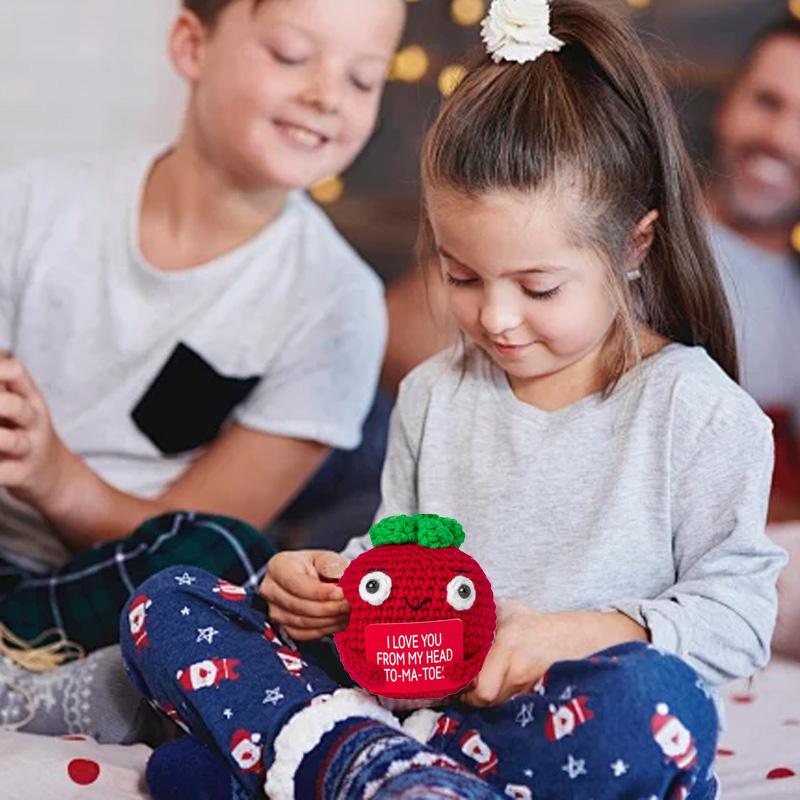 1/3Pcs Positive Energy Knitted Tomato Handmade Doll With Card Funny Crochet Room Decoration Frend's Gifts