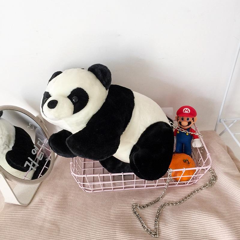 

Cartoon plush doll bag, cute panda chain messenger bag, student ugly cute shoulder bag. білий