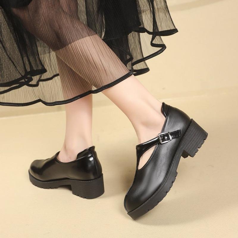 Women's Fashion Single Shoes Spring New Round Head Splicing Shallow Mouth Thick Sole Anti-slip Wear-resistant High Heels