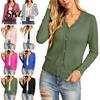 Warm Women Sweaters Knit Cardigan Sweater for Women, Fall Wavy V Neck Button Front Cardigan, Long Sleeve Casual Office Daily Wear Soft Knitted Top