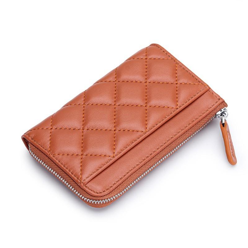 Genuine Leather Women's Change Purse Fashionable Style Rhomboid Plaid Short Wallet Multi-card Card Bag