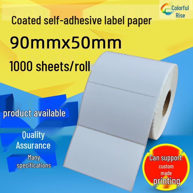 Self-Adhesive 90x50mm Coated Label Paper for Barcode Printing - 1000 Stickers Coated Paper Self-Adhesive
