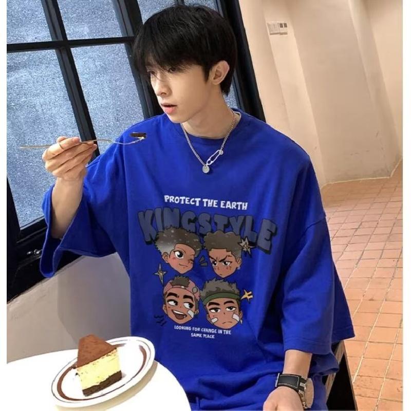 

Мужские футболки с буквенным графическим принтом, модные брендовые футболки для мужчин, футболки больших размеров, мужская одежда, повседневная мужская футболка, летняя корейская ретро 5XL синий