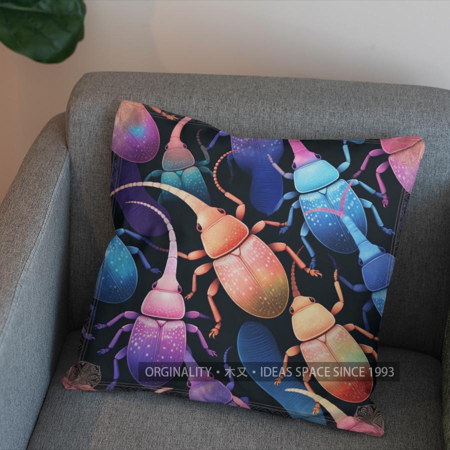 2D Colorful Beetle Geometric Pattern Throw Pillow Pattern Cushion Cover Suitable For Sofa Bedroom Car Pillow Cover