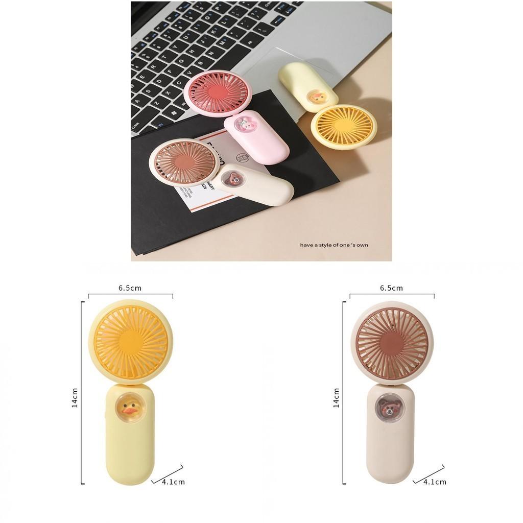 Cartoon Cute Pet Handheld Mini Fan Foldable Portable Usb Rechargeable Apricot/ Pink)