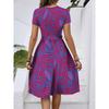 Women's Fashionable Retro Patterned Printing Color Blocked Belt Casual Dress