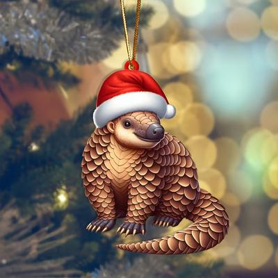 Christmas Ornaments for Tree Acrylic Cartoon Animal Car Rear Mirror Hanging Charm 2D Flat Cat/Dog/Bear/Rabbit Pendant for Xmas Tree Auto