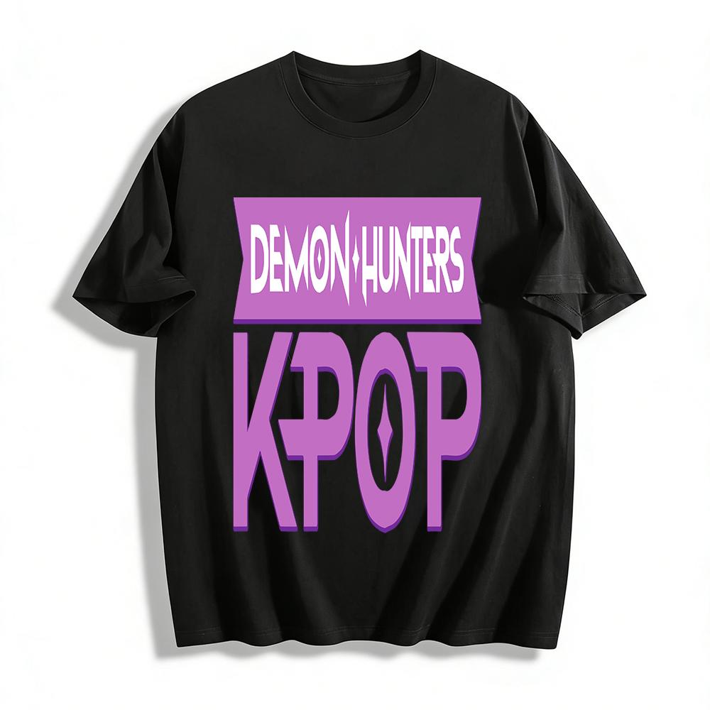 

KPOP Demon Hunters Themed Print Top Trendy K-pop Culture Peripheral Loose Casual Unisex T-shirt Pure cotton T-shirt XXS