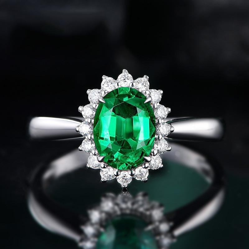

Colored gemstone princess engagement ring, classic full diamond zircon oval sapphire ring for women adjustable opening