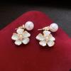 Zircon Oil-drop Flower Pearl Earrings for Women  Fashion Sweet Drop Earring Light Luxury High-end Luxury Designer Zircon