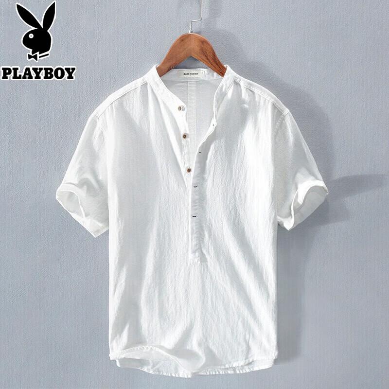 PLAYBOY Men s Linen Blend Henley T-Shirt XL