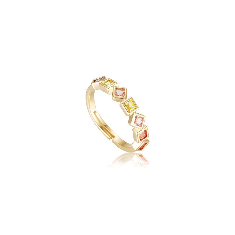 Copper Fashionable Chic Ring With Colorful Rhinestones For Women Unique Adjustable Design