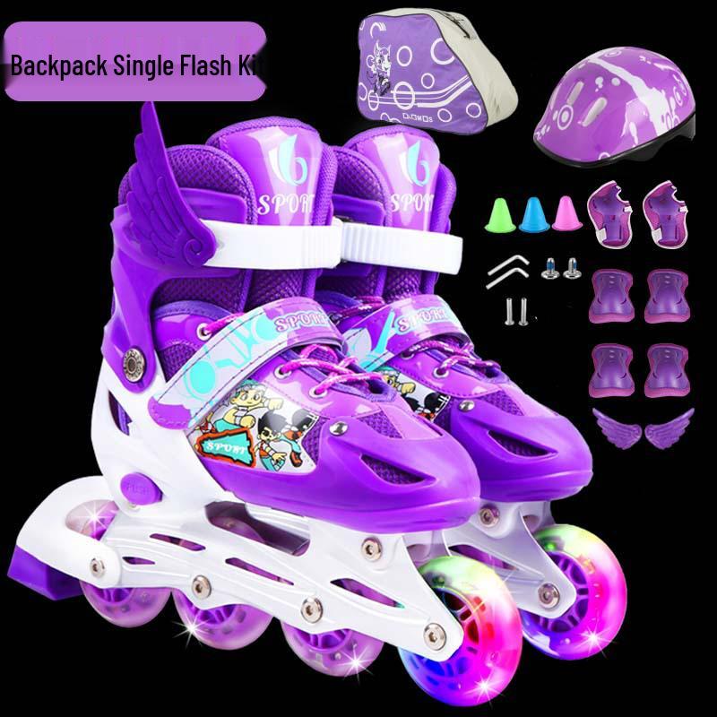 Kids' Adjustable Inline Skates with Flash Wheels - PVC Set Rollerblades