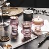 4 PCS Pink Glass Vertical Stripes  Home Decor Candle Holders Wedding Decoration Table Centerpieces Accessories Candlesticks